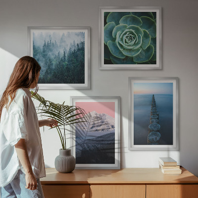 Pripravljena stenska galerija Gore roza nebo voda sukulentna
