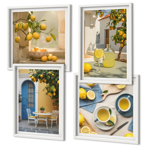 Set 4 slik v okvirju Limonade modra vrata
