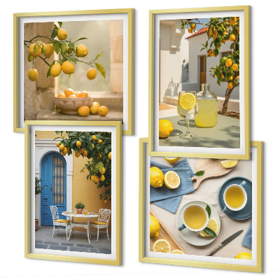 Set 4 slik v okvirju Limonade modra vrata