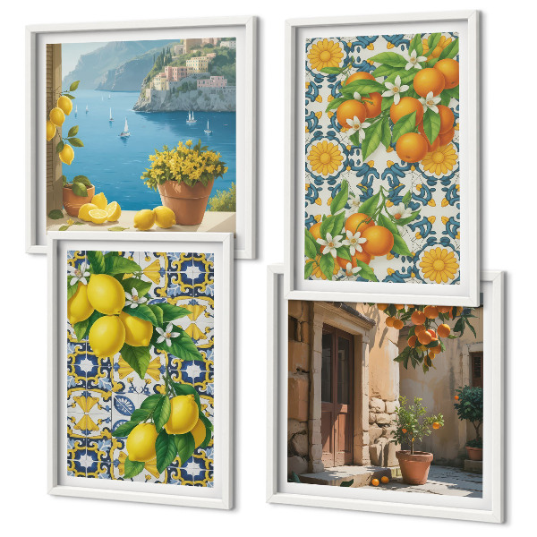 Komplet slik nad zofo Limone, rože, pomaranče, Italija