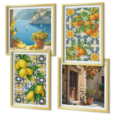 Komplet slik nad zofo Limone, rože, pomaranče, Italija