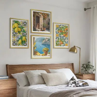 Komplet slik nad zofo z motivom limon, rož in pomaranč iz Italije