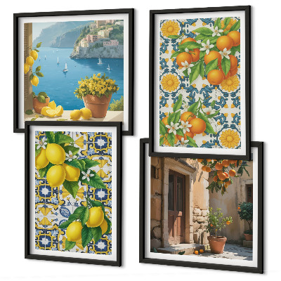 Komplet slik nad zofo Limone, rože, pomaranče, Italija