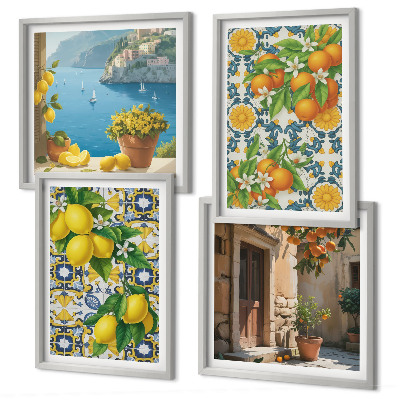Komplet slik nad zofo Limone, rože, pomaranče, Italija