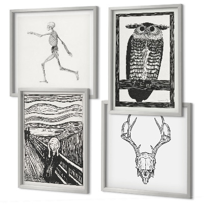 Set 4 slik v okvirju Navdih Krik lobanje sove
