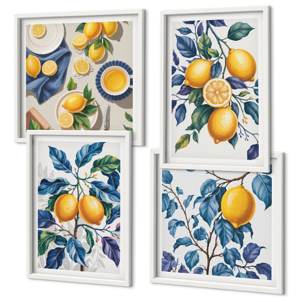 Komplet slik nad zofo Modri listi limonine veje