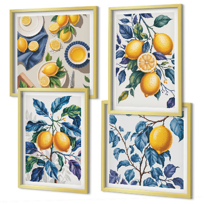 Komplet slik nad zofo Modri ​​listi limonine veje