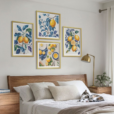 Komplet slik nad zofo Modri ​​listi limonine veje