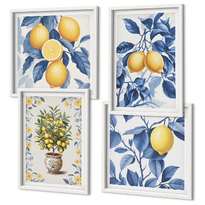 Set 4 slik v okvirju Modri ​​listi limonine veje