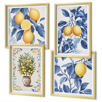 Set 4 slik v okvirju Modri ​​listi limonine veje