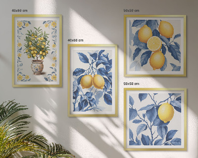 Set 4 slik v okvirju Modri ​​listi limonine veje