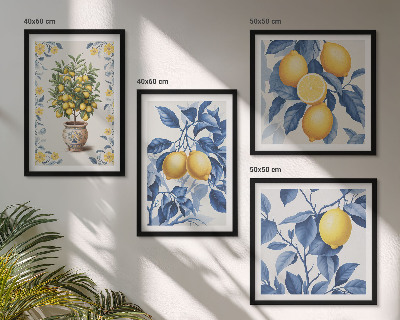 Set 4 slik v okvirju Modri ​​listi limonine veje