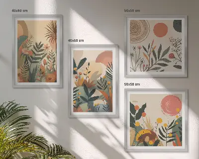 Pripravljena stenska galerija z rastlinskimi motivi v barvah