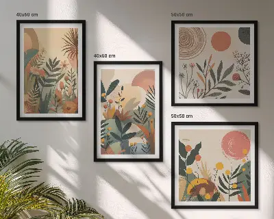 Pripravljena stenska galerija z rastlinskimi motivi v barvah