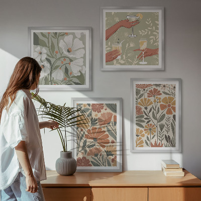 Pripravljena stenska galerija Cvetlični vzorci oranžno zelena
