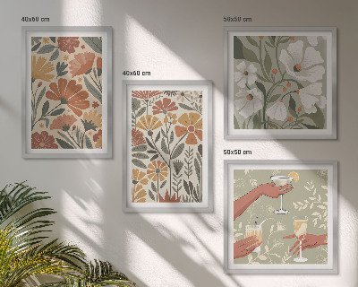 Pripravljena stenska galerija Cvetlični vzorci oranžno zelena