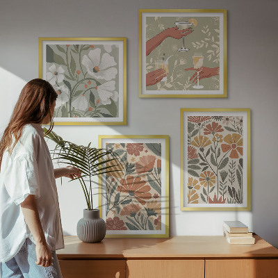 Pripravljena stenska galerija Cvetlični vzorci oranžno zelena