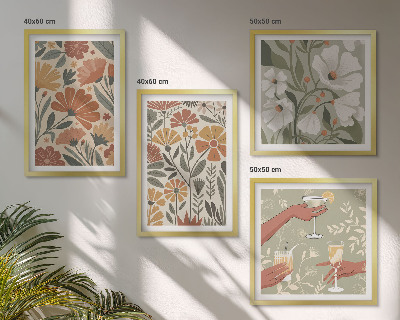Pripravljena stenska galerija Cvetlični vzorci oranžno zelena