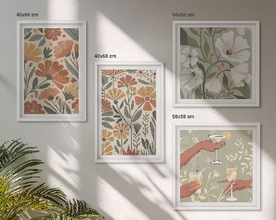 Pripravljena stenska galerija Cvetlični vzorci oranžno zelena