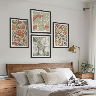 Pripravljena stenska galerija Cvetlični vzorci oranžno zelena