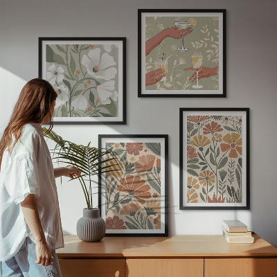 Pripravljena stenska galerija Cvetlični vzorci oranžno zelena