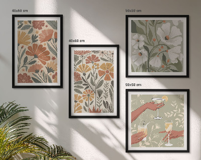 Pripravljena stenska galerija Cvetlični vzorci oranžno zelena