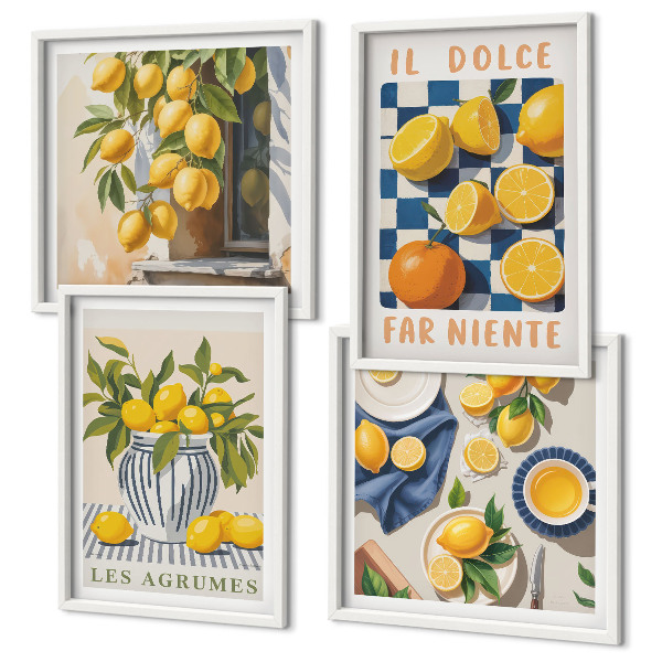 Set 4 slik v okvirju Retro rumeni agrumi