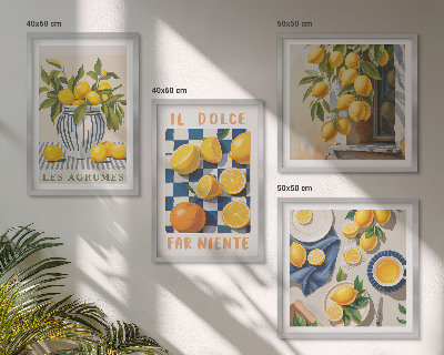 Set 4 slik v okvirju Retro rumeni agrumi