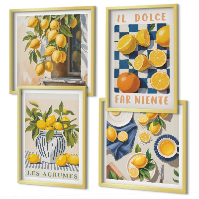 Set 4 slik v okvirju Retro rumeni agrumi