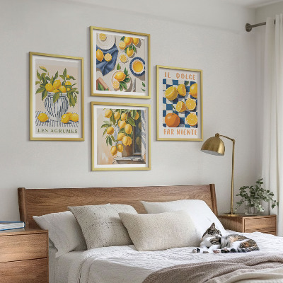 Set 4 slik v okvirju Retro rumeni agrumi