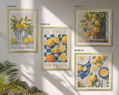 Set 4 slik v okvirju Retro rumeni agrumi