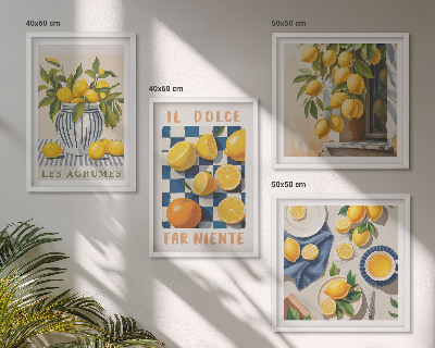 Set 4 slik v okvirju Retro rumeni agrumi