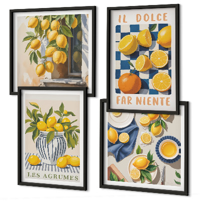 Set 4 slik v okvirju Retro rumeni agrumi
