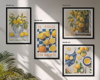 Set 4 slik v okvirju Retro rumeni agrumi