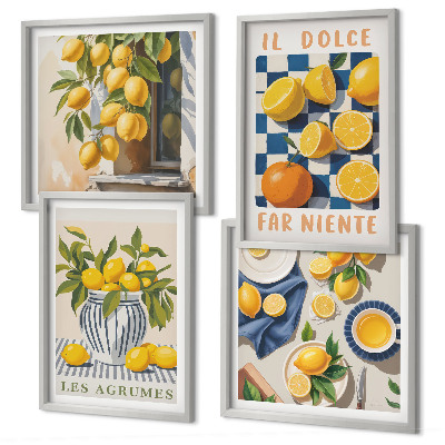 Set 4 slik v okvirju Retro rumeni agrumi