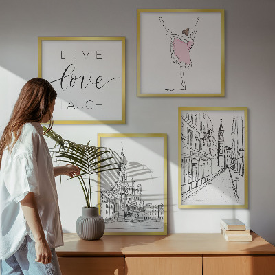 Komplet slik nad zofo Elegantna grafika balerine arhitekture