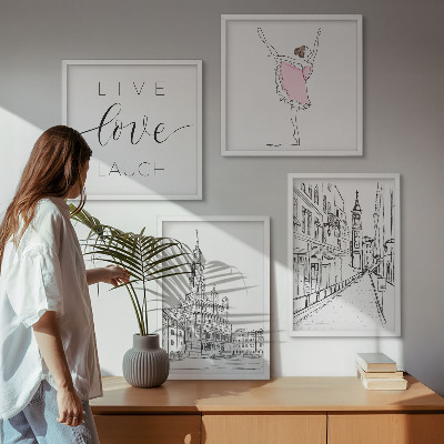 Komplet slik nad zofo Elegantna grafika balerine arhitekture