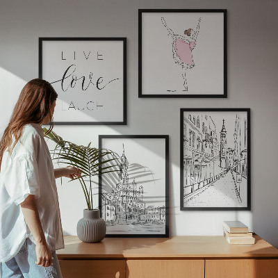 Komplet slik nad zofo Elegantna grafika balerine arhitekture