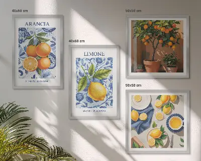 Ilustracije citrusov komplet 4 slik v okvirju