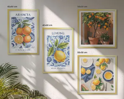 Ilustracije citrusov komplet 4 slik v okvirju