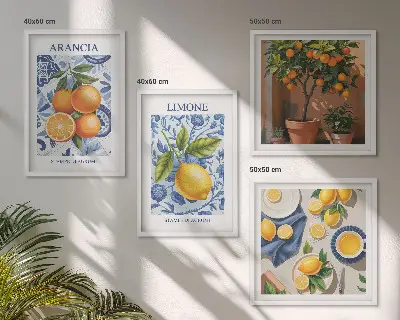 Ilustracije citrusov komplet 4 slik v okvirju
