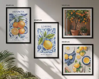 Ilustracije citrusov komplet 4 slik v okvirju