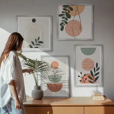 Pripravljena stenska galerija s sodobnimi rastlinskimi motivi
