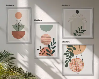 Pripravljena stenska galerija s sodobnimi rastlinskimi motivi