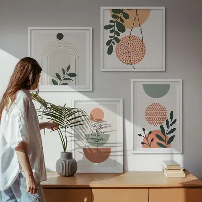 Pripravljena stenska galerija s sodobnimi rastlinskimi motivi