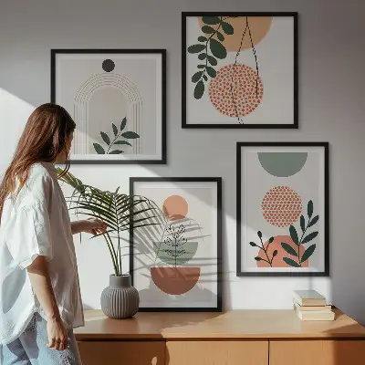 Pripravljena stenska galerija s sodobnimi rastlinskimi motivi