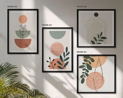 Pripravljena stenska galerija s sodobnimi rastlinskimi motivi