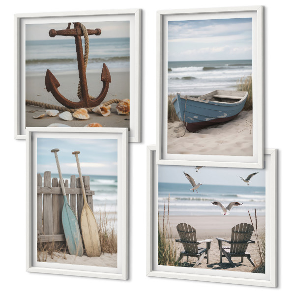 Set 4 slik v okvirju Poletne plaže morska pokrajina