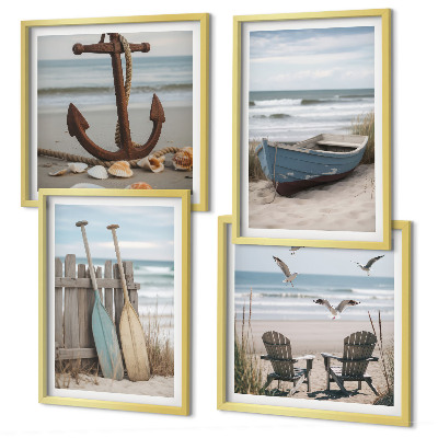 Set 4 slik v okvirju Poletne plaže morska pokrajina