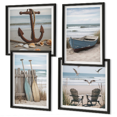 Set 4 slik v okvirju Poletne plaže morska pokrajina